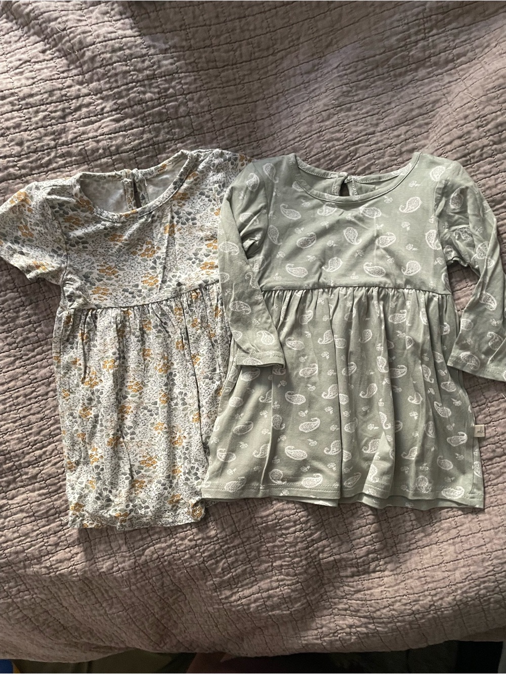 Milkbarn Sage Green and Cream Floral/Paisley Baby Dresses